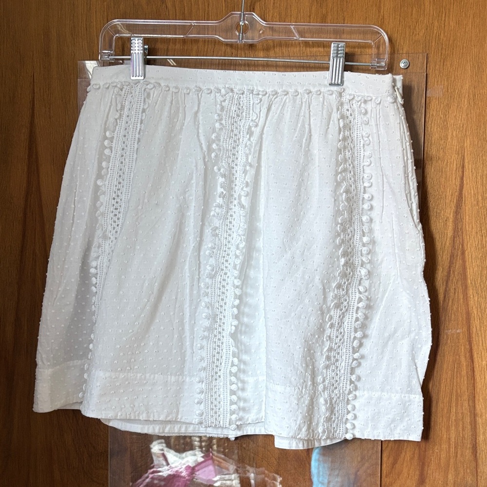 J. Crew White Swiss Dot Pom Pom Mini Skirt